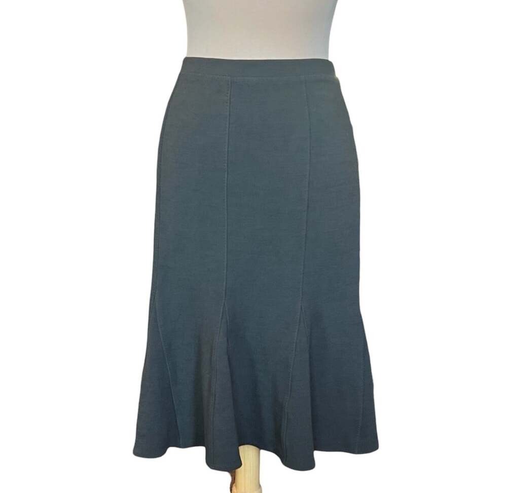 EILEEN FISHER Godet Maxi Skirt Womens PL Wool Blend Dark Green Godet Flared USA